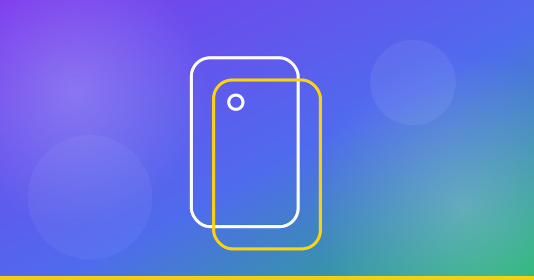 Ilustração de duas capas de telemóvel sobrepostas — guia de capas para iPhone