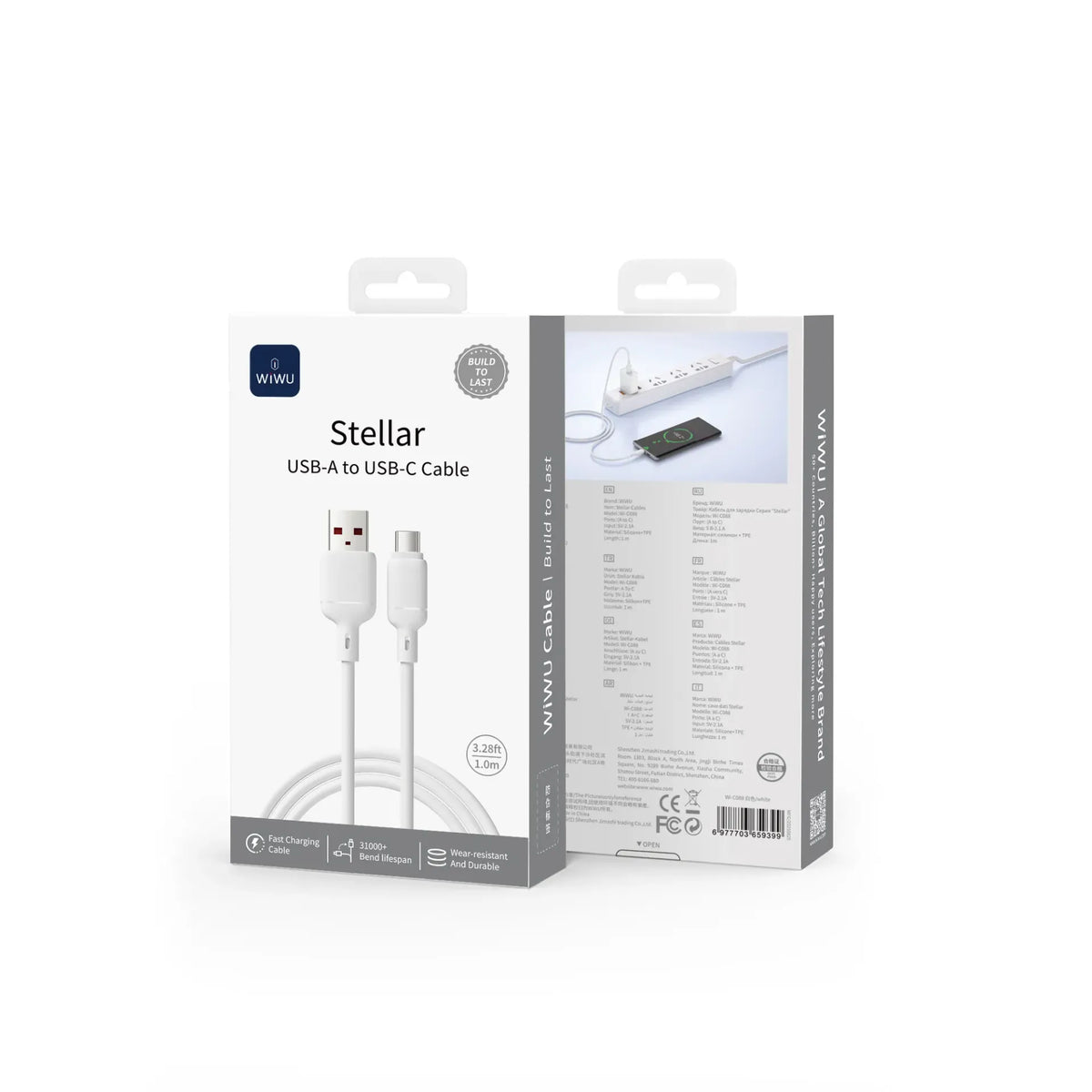 Embalagem do cabo WIWU Stellar USB-A para USB-C de 1 metro, branco