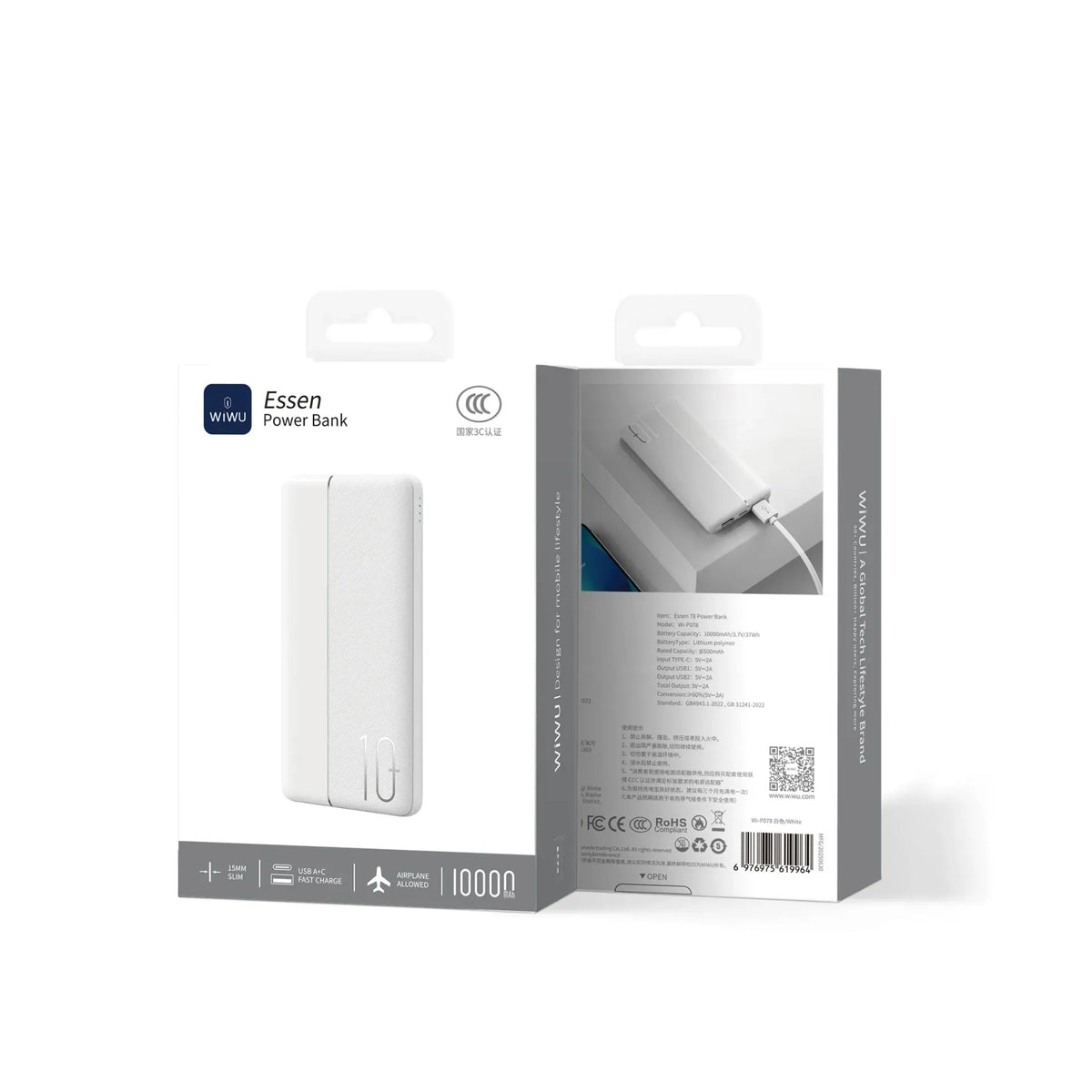 Power bank WIWU Essen de 10000 mAh, branco