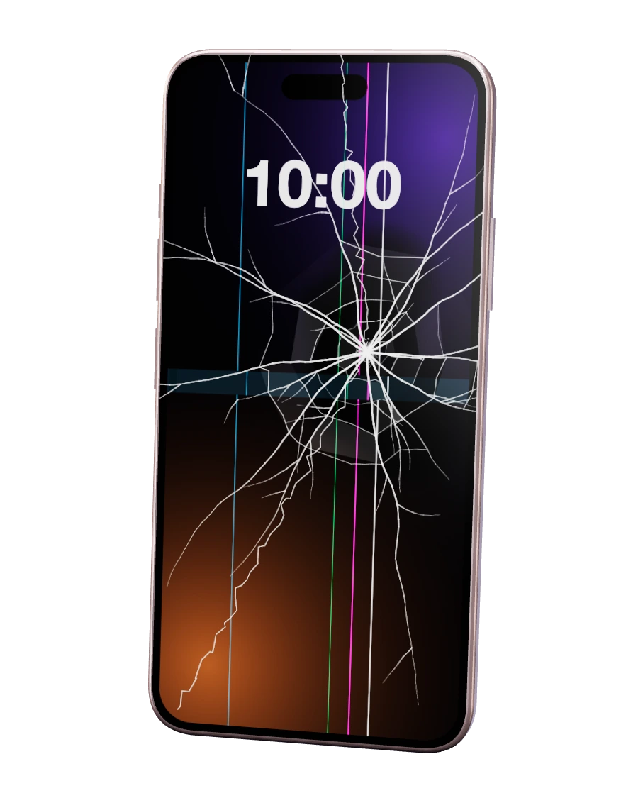 iPhone 15 Plus com o ecrã partido — reparação na SpaceMobile, no Porto