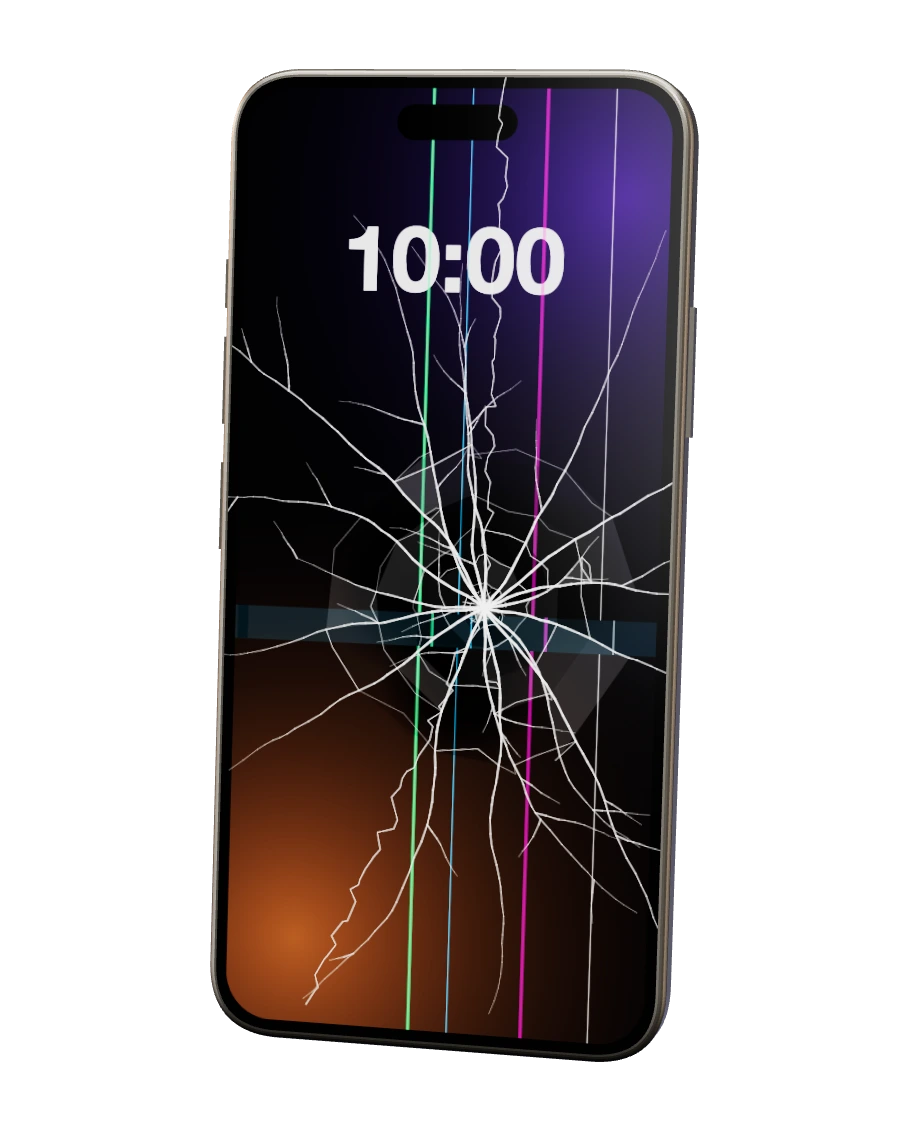 iPhone 15 Pro Max com o ecrã partido — reparação na SpaceMobile, no Porto